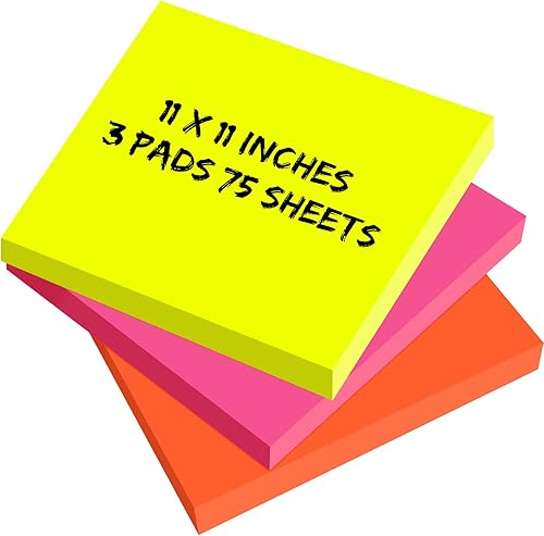 3 blocs de notas adhesivas grandes de 11 x 11 pulgadas notas adhesivas gigantes 4A colores brillantes blocs de notas autoadhesivos cuadrados fáciles