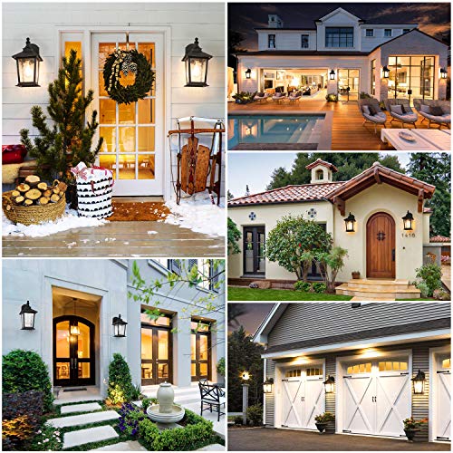 WENFENG Outdoor Wall Light Fixtures with Dusk to Dawn Sensor, Anti-Rust Matte Black, Water Glass Shade, Exterior Mount Lantern for Porch, Garage, Patio
