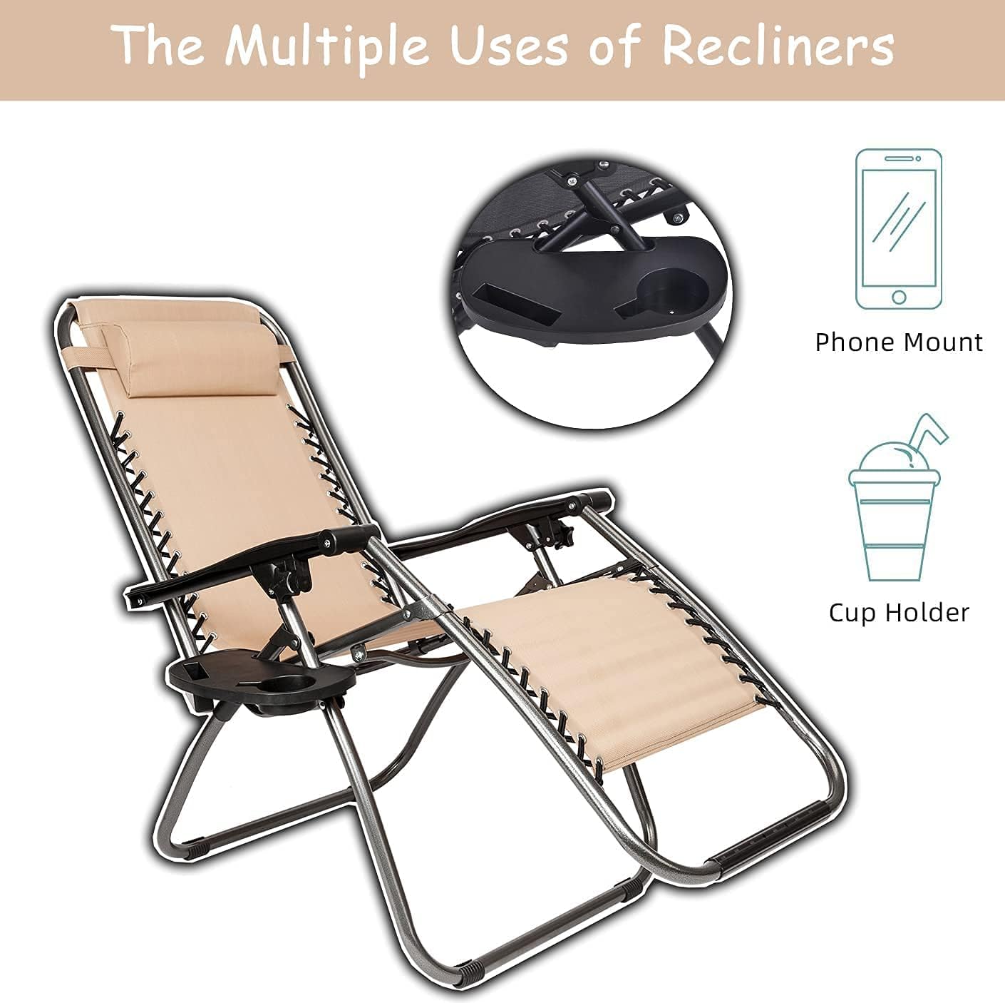 Buy Zero Gravity Chair 2 Pack Portable Recliner Pool Porch Patio Lounge Chair Reclining Camping Chair With Cup Holder Trays And Pillow Folding Lounge Chair For Outside