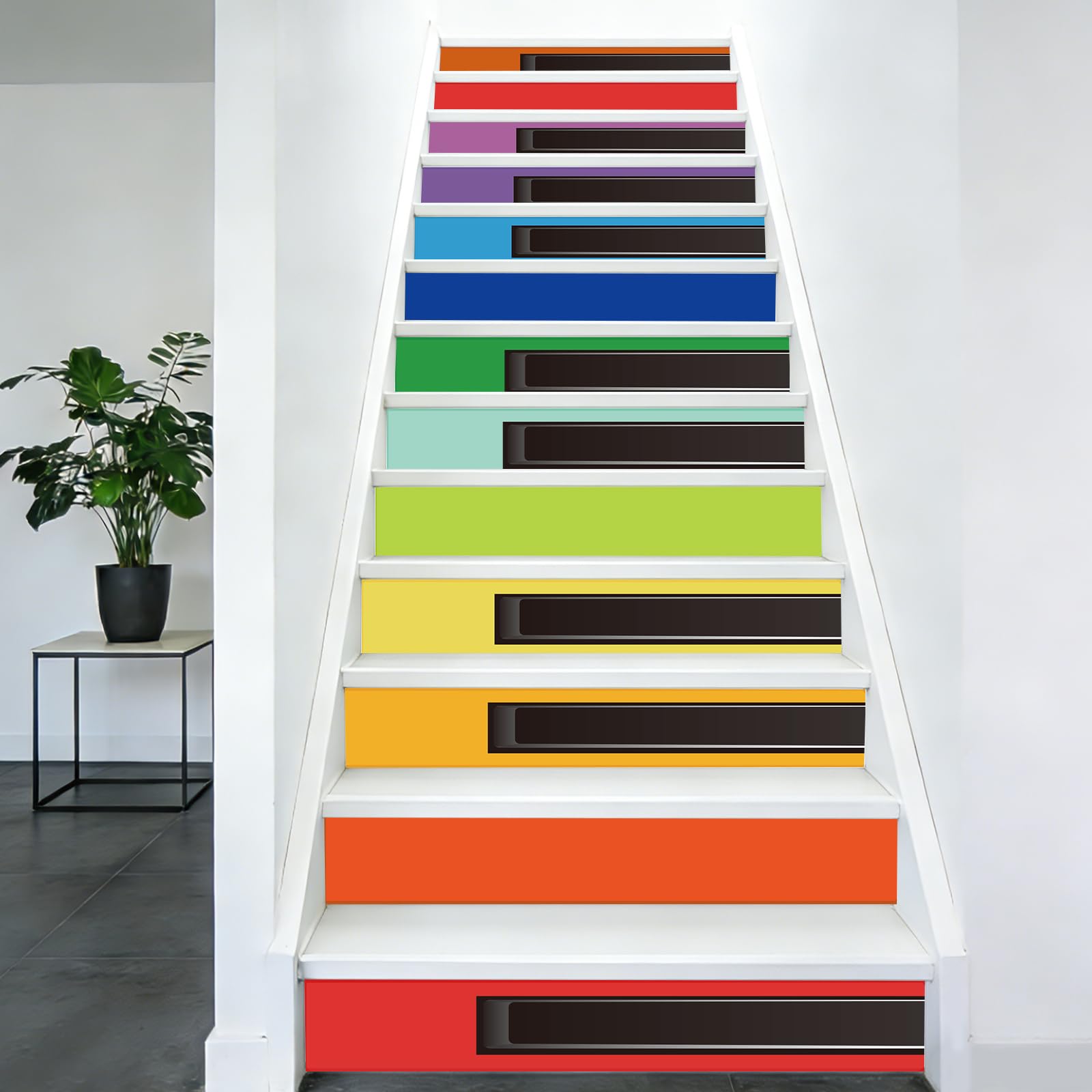 PLIGREAT 15 Pack Stair Risers Decals Colorful Piano Keys Peel and Stick Staircase Stickers Self-Adhesive Ceative Art Staircase Murals for Steps DIY Home Hotel Stair Makeover Decor, 18x100cm