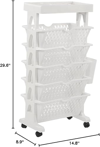 Miniatura 2 de Estantería móvil con ruedas, organizador de escritorio de plástico multicapa, cesta de almacenamiento lateral para escuela, aula, hogar (6 capas