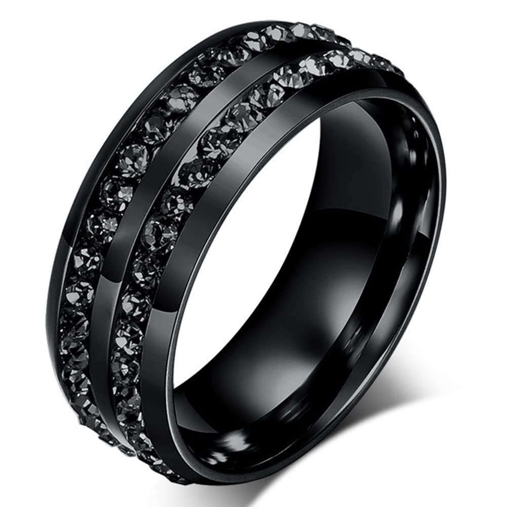 Men's Women's 8MM Wedding Bands Engagement Ring Stainless Steel Channel CZ Promise Rings for Him Black Size by SAINTHERO – Stainless Steel, Black, Model SAINTHERO412-18