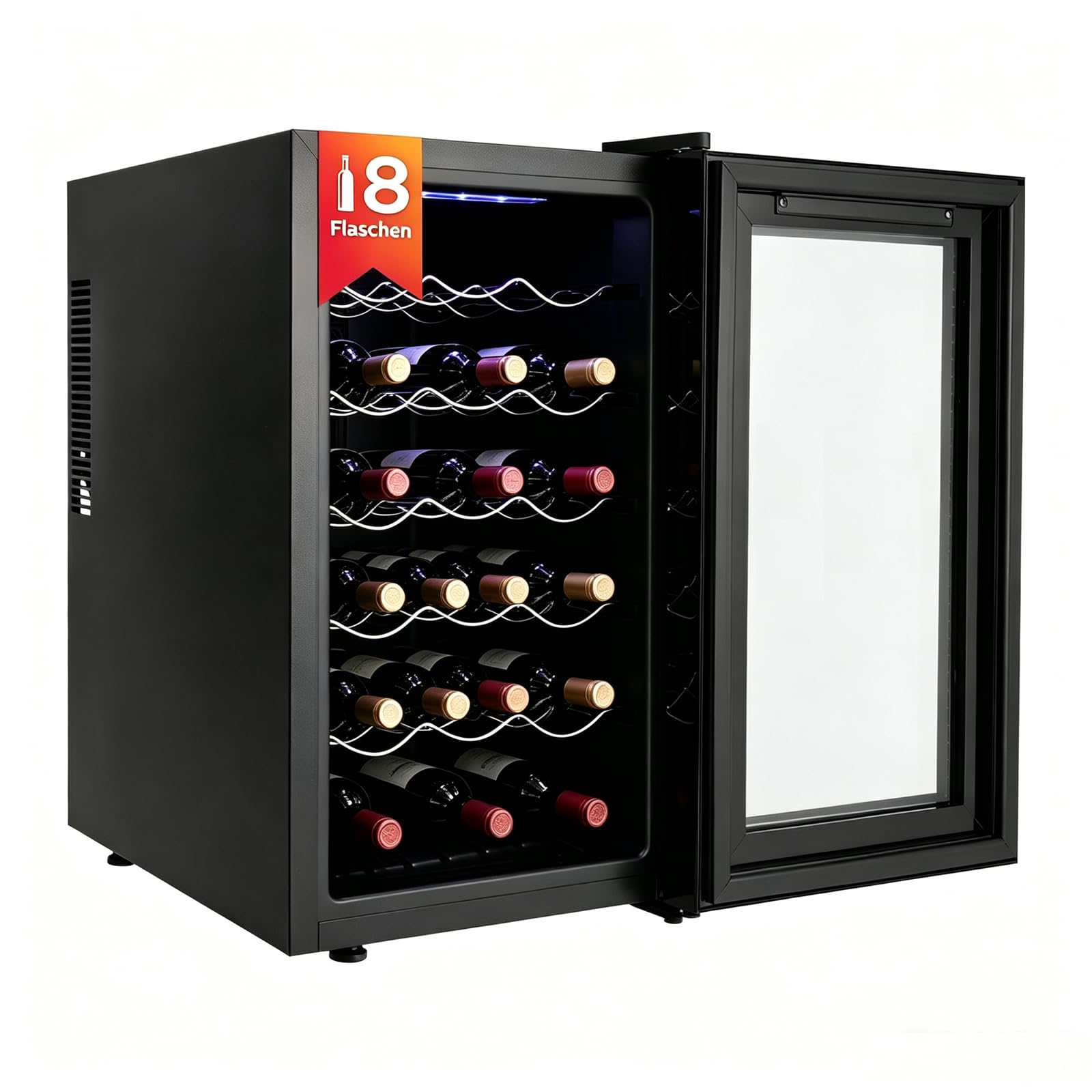 Frigorifero per vino, 18 bottiglie, 46 l, con porta in vetro