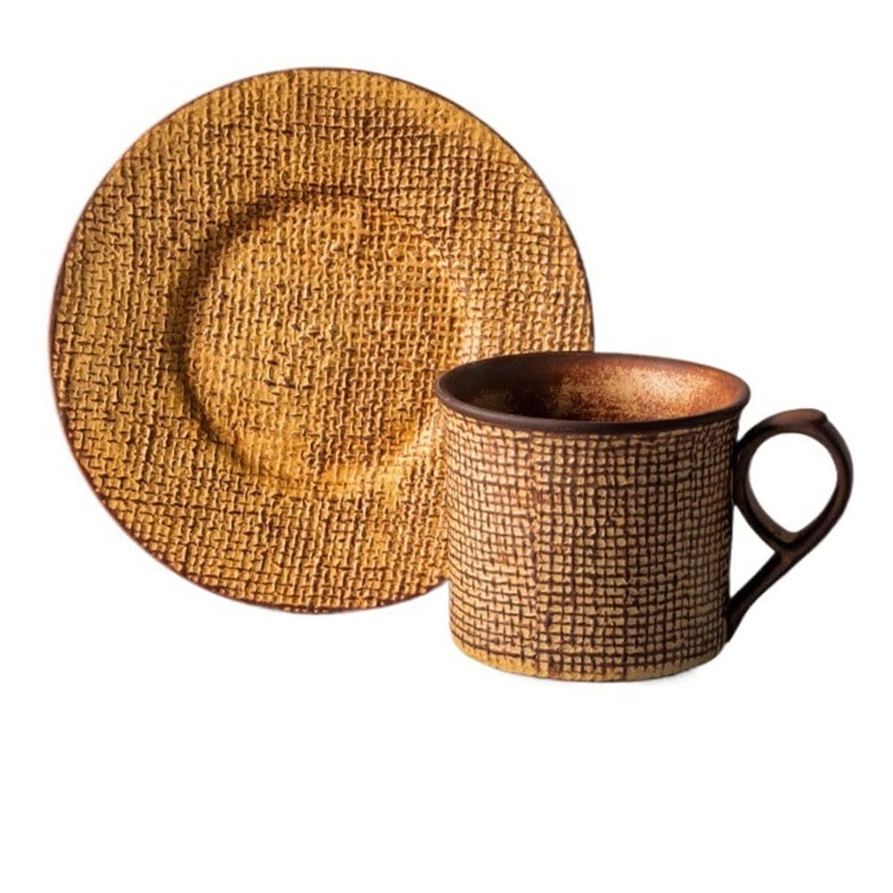 LIBANGRONG-888 Mugs Vintage Linen Textured Ceramic Coffee Cup and Saucer Mug for Afternoon Tea Latte Cappuccino Cocoa Milk Milk Tea Cup(Yellow)