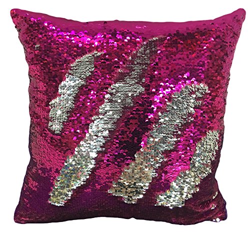 Freestyle Reversible Color Change Sequin Throw Pillow Cases Covers in Two-Tone, Shine Pink and Silver, 16x16, Creative Decorations on Sofas/ Armchairs/ Beds/ Floors/ Cars
