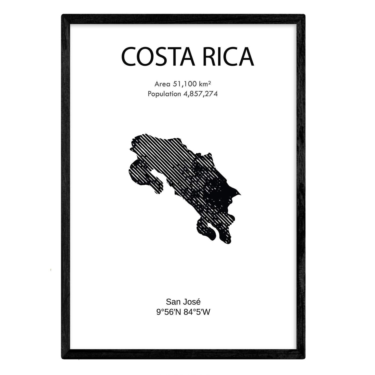 Nacnic Poster of Costa Rica. Sheets of countries and continents. A4 size, 29.7L x 21W cm