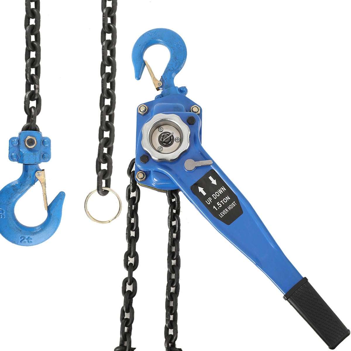 1,5T Paranco a Leva Manuale Catena in Acciaio al Manganese G80 Altezza di Sollevamento 3M, Paranco a Catena Manuale 1500 KG per Sollevamento di Carichi Pesanti, Rotazione a 360° Gancio