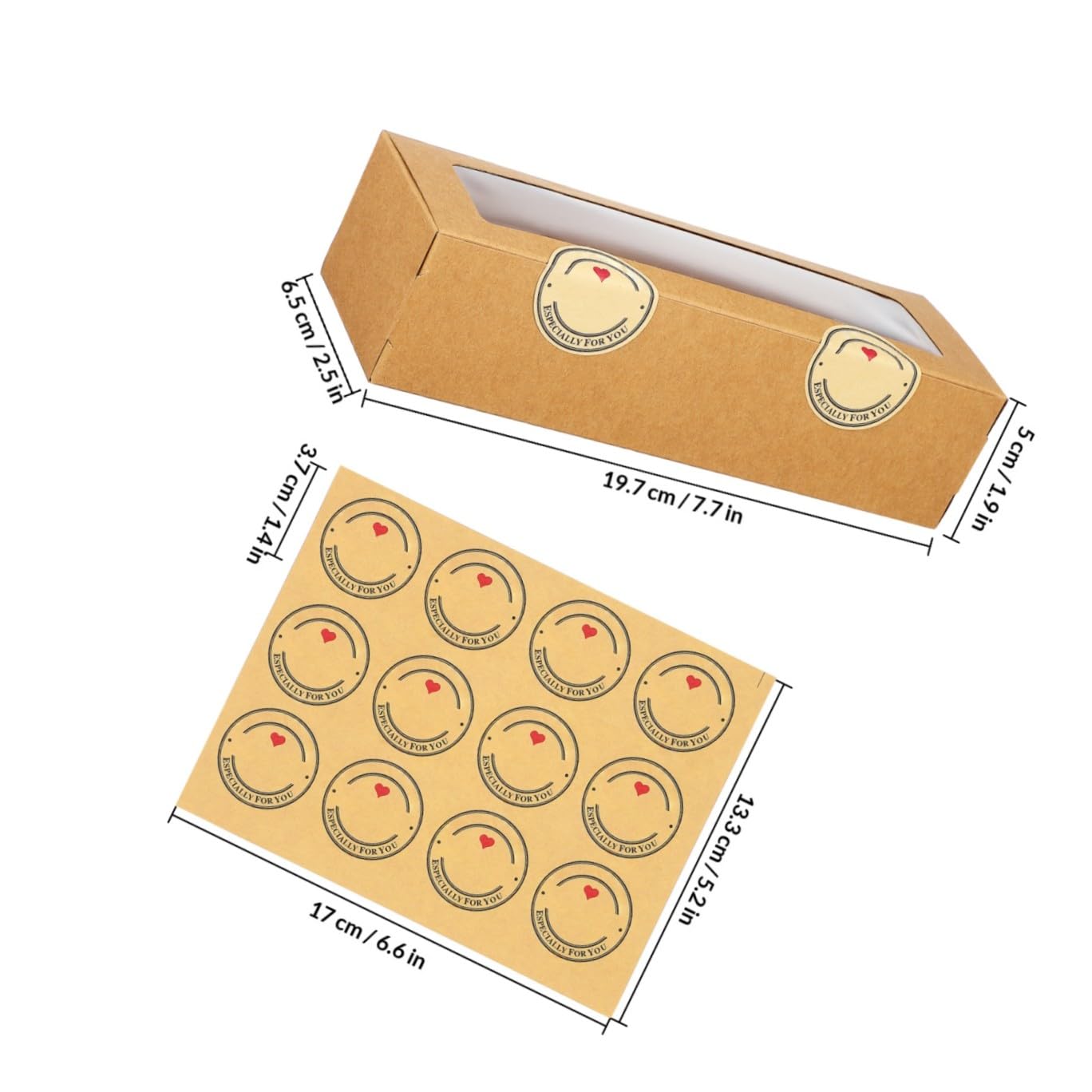 MAGICLULU 50 Stück Macaron Schachtel aus Kraftkarton mit Sichtfenster und Aufklebern für Backzubehör Kekse und Süßigkeiten im Laden