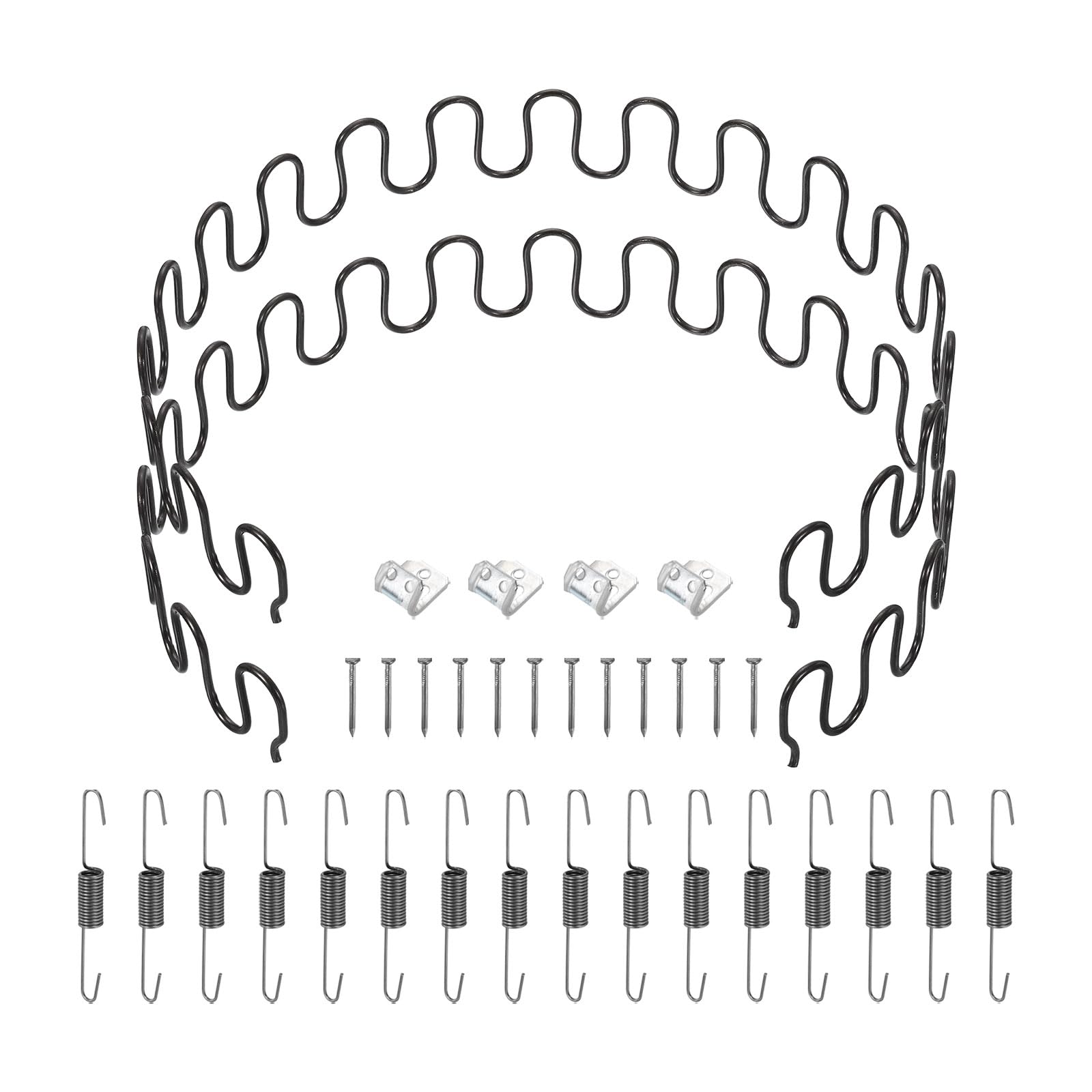 sourcing map 2Pcs 31.5" Upholstery Spring Replacement Kit, Carbon Steel Sagging Cushions Repair Kit Arch Spring with Balance Hooks, S Spring Clips, Screws for Sofa Recliner Chair, Black