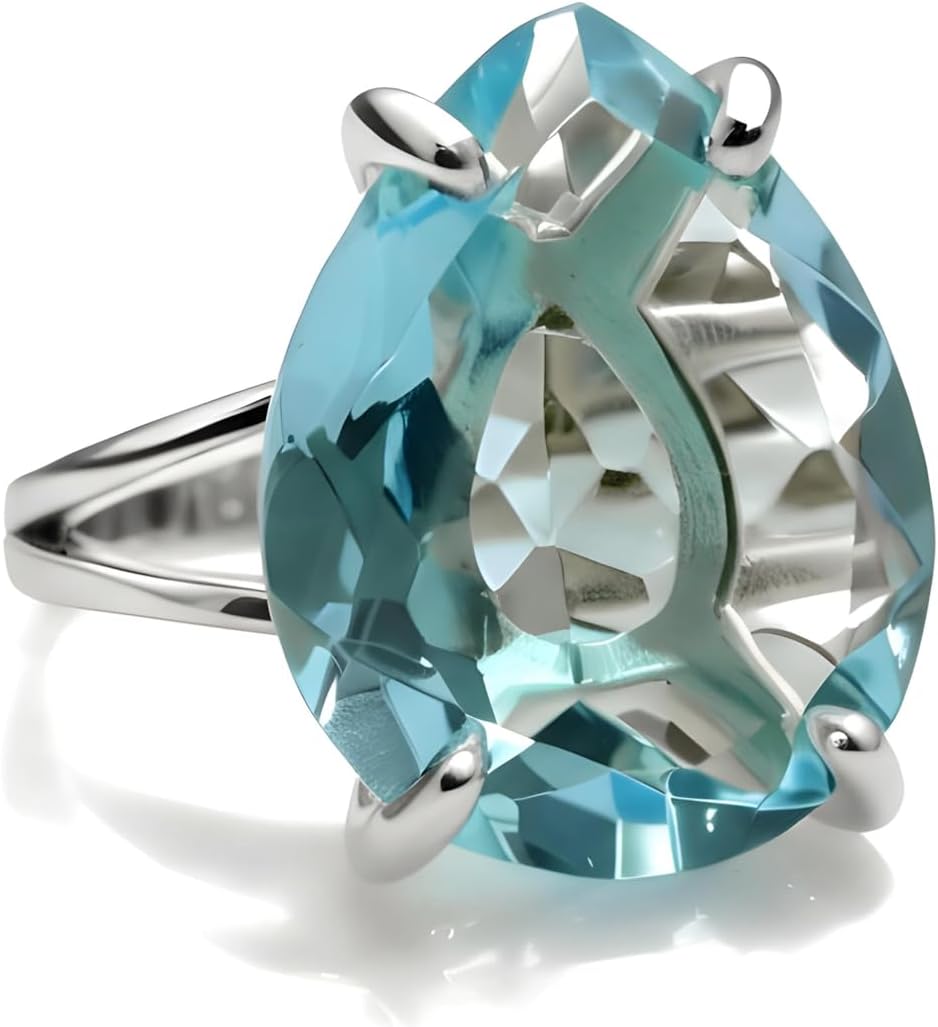 December Birthstone Rings - Multi-faceted Blue Topaz in 925 Sterling Silver - Stunning Birthstone Jewelry - Ring for Weddings, Parties and Everyday Wear - With Jewelry Box