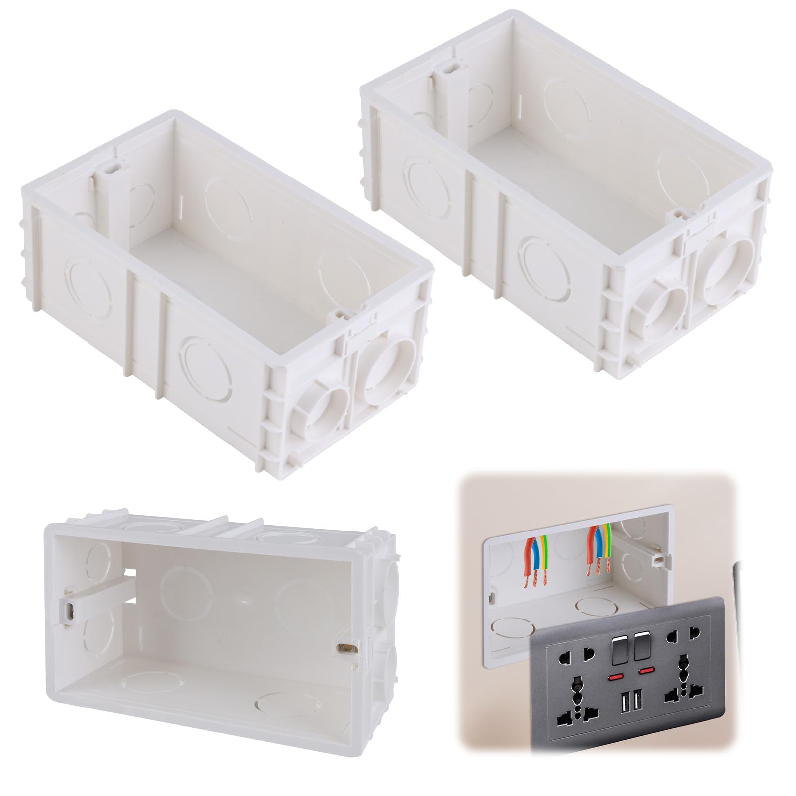 2 Gang Surface Mount Back Box Pattress 2Pcs, Pattress Box