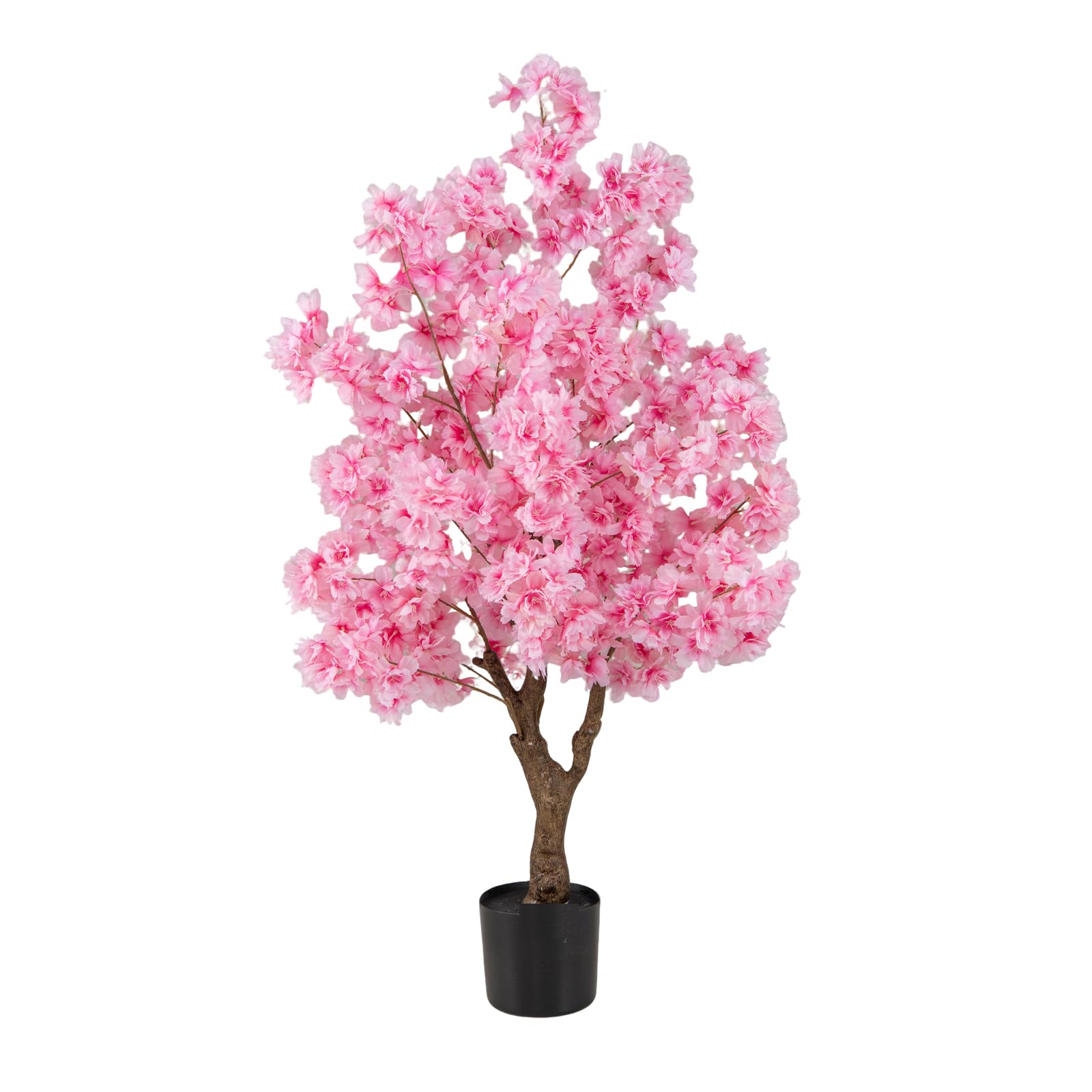 COSTWAY Plante Artificielle en Pot Remplies de Ciment 120CM, Fausse Cerisier avec 900 Fleurs Roses Tronc en Polyéthylène Multi-Branches, Décoration Moderne pour Salon Balcon Bureau