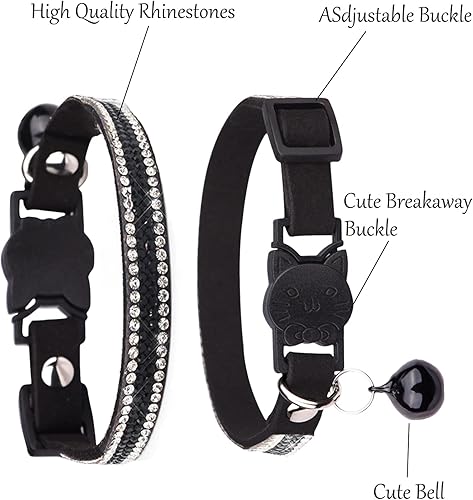 Miniatura 3 de Petank Breakaway - Collares de gato para niñas, collar de gatito brillante con campanas, lindo collar de gato con campanas, collar de gato rosa,