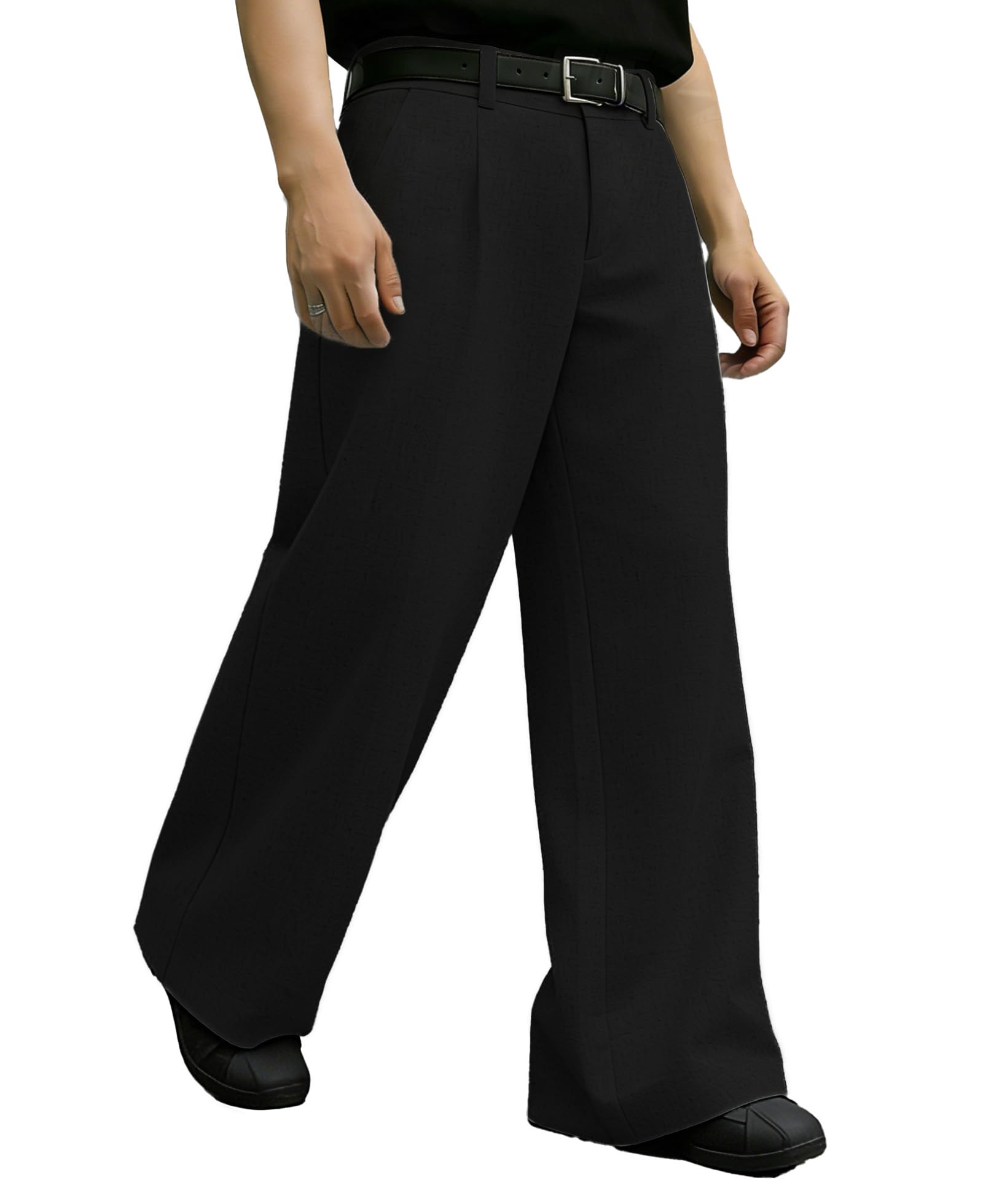 Susclude Mens Baggy Linen Pants Wide Leg Oversized Pleated Dress Slacks Casual Loose Fit Y2k Street Stylish Trousers