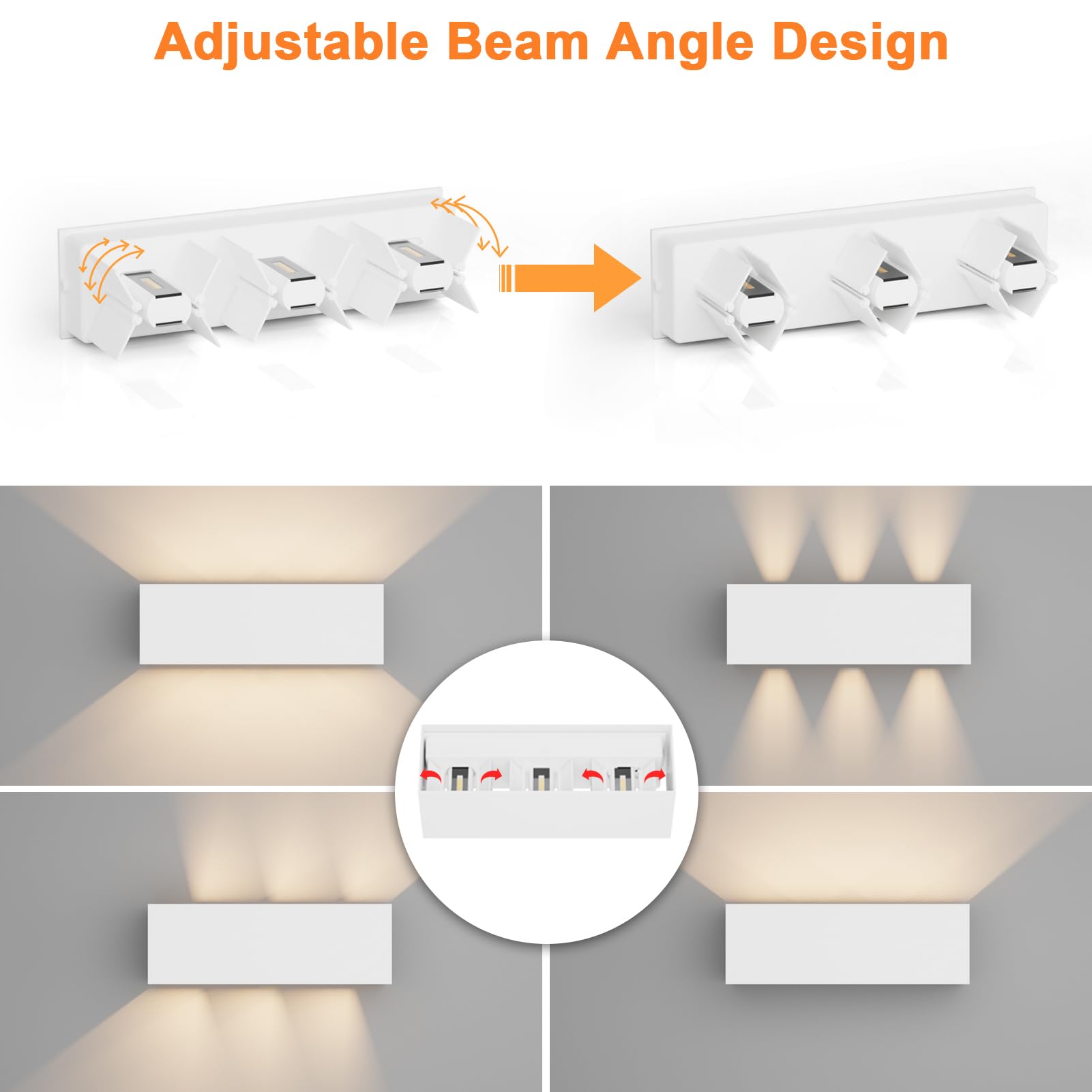 Klighten lampade da parete 30W Esterno/Interno Moderno, lampada da esterno Bianco Caldo 3000K Applique da Parete, IP65 Impermeabile, Angolo del Fascio Regolabile Applique(Bianca)