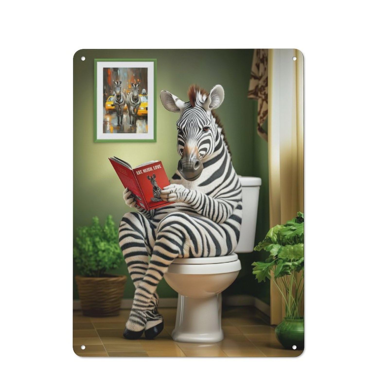Junmoney Style-21 Metal Plaque 40X30cm With Zebra On The Toilet For Hallway Wall, Rustic Decor, A Metal Wall Feature For Hallways And Entrance Areas