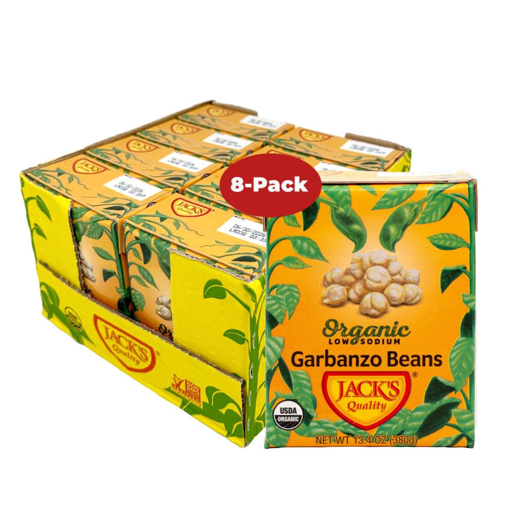 Jack's Organic Chickpeas Garbanzo Beans 13.4 oz. | Packed with Protein and Fiber, Heart Healthy, Low Sodium & Non GMO | (8-PACK)USDA Organic