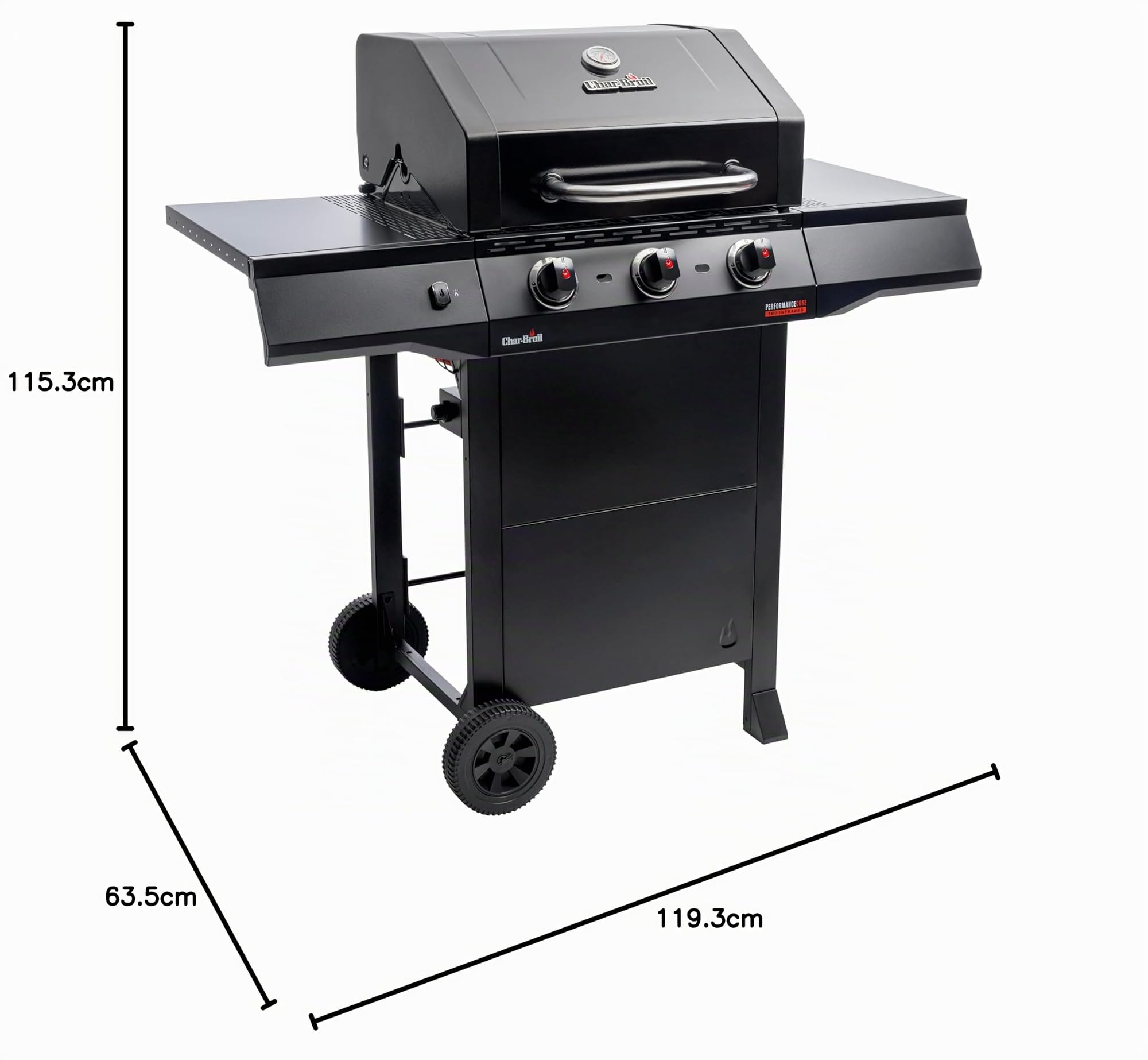 Char-Broil Gasgrill Performance CORE B 3 Cart - 3 Brenner, TRU-Infrared Technology, elektronische SureFire Zündung - Ideal für draußen, Garten, Terrasse