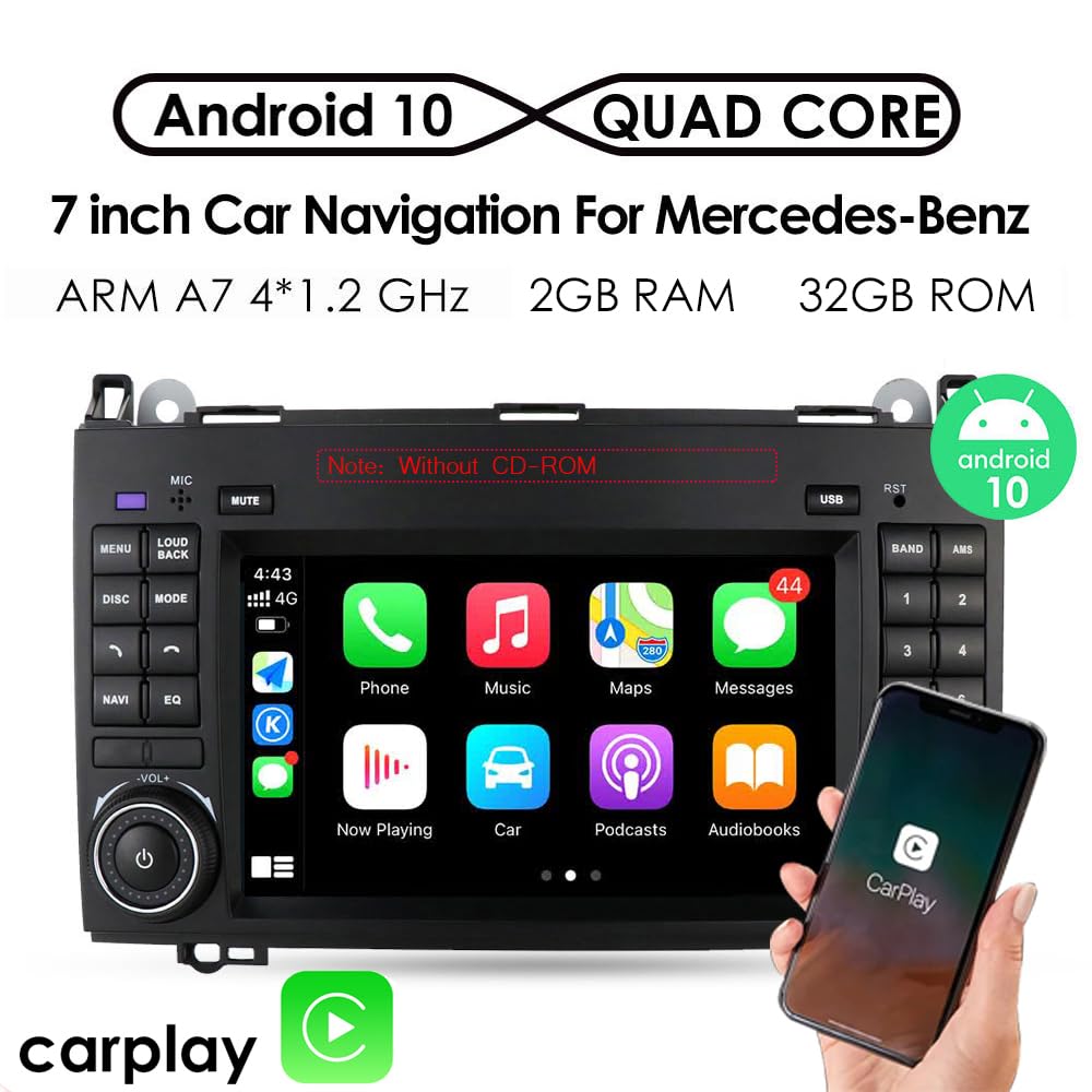 7" Android Auto Radio GPS Navigator Navigation Carplay Fit for Mercedes Benz Vito W447 111 114 116 CDI Cargo Van Kasten Tourer Bus mit BT FM USB RDS TPMS SWC Pip Mirror Link+Auto Bremsleuchte Kamera