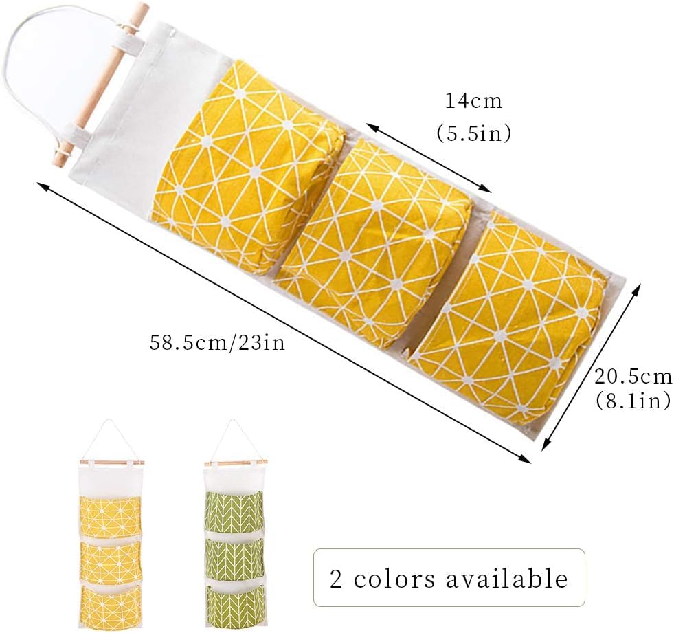 2 Portaoggetti Da Parete In Lino - 3 Tasche, 60x20cm, Per Casa E Ufficio