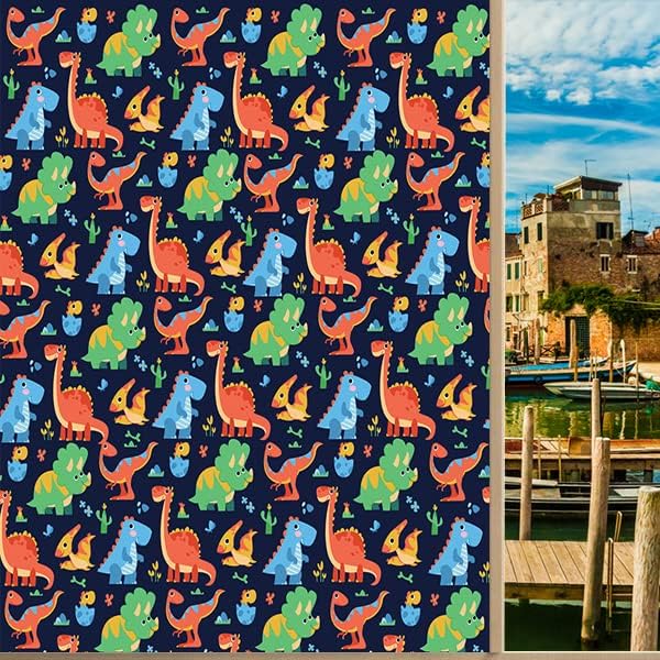 Kids Boys Dinosaur Decorative Blackout Window Film, Cafe Lighted 35.4Wx78.7L-Inch X1Pcs