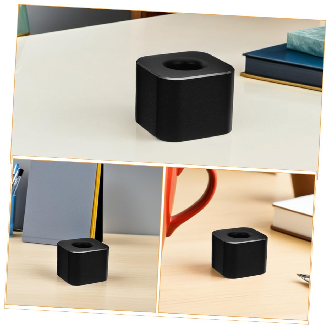 Mobestech Portapenne in Metallo 4 Pezzi in Lega di Alluminio Nero | Base Quadrata, Design Moderno e Compatto, per Scuola e Studio, Superficie Resistente e Facile da Pulire