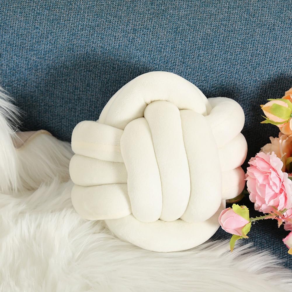 NatureMan Soft Knot Ball Pillows,Round Throw Pillow Cushion Children Room Decoration Plush Pillow,Handmade Round Plush Pillow,Calming Stress Relief PlushToy,diameter 28cm (Cream White) - Image 2