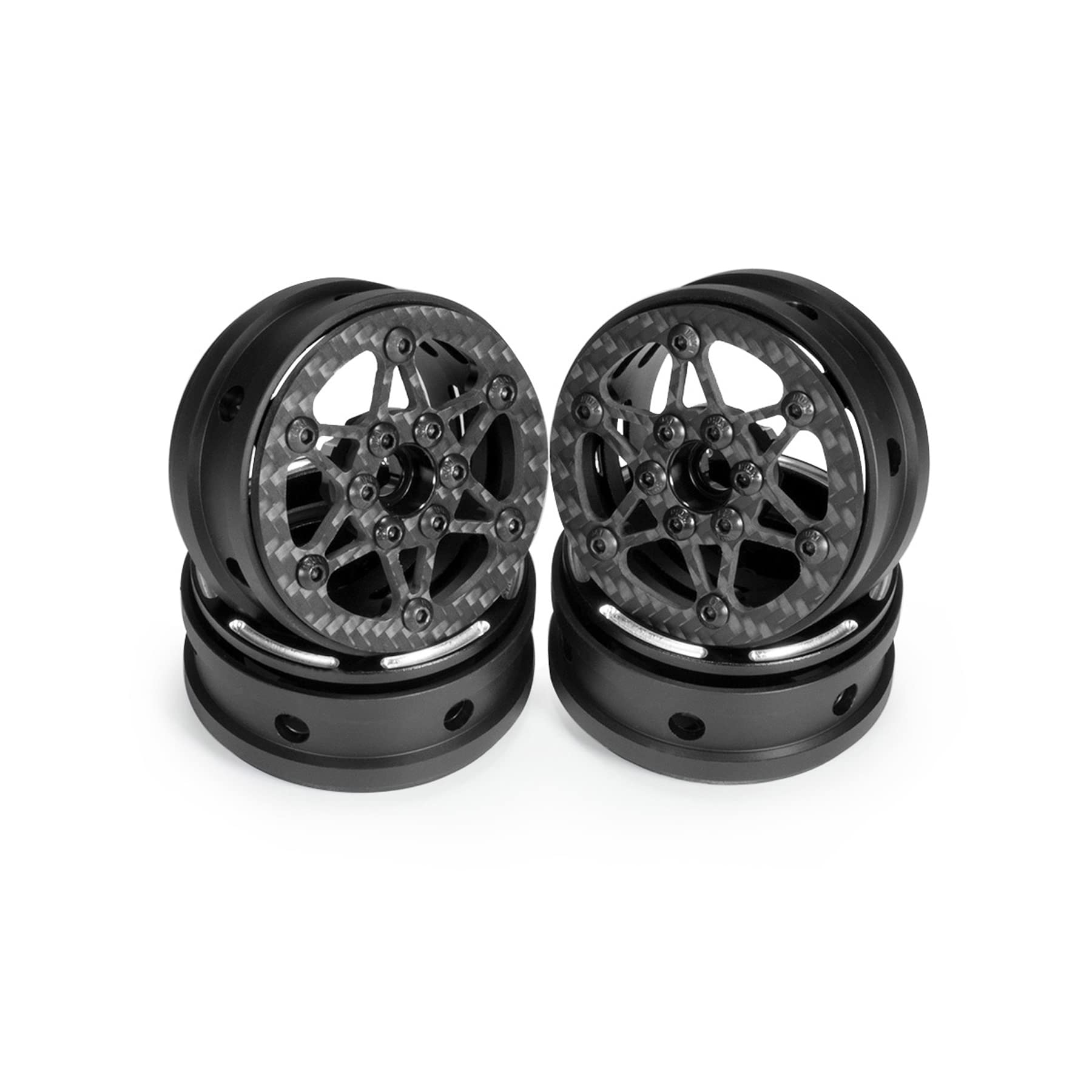 1.9 Beadlock Wheels, 4Pcs Carbon Fiber 1.9 Wheels, 1.41oz/Pcs Lightweight 1.9 Crawler Wheels for Axial SCX10 II SCX10 III Capra TF2 Element Enduro Redcat TRX4 Upgrades (A)
