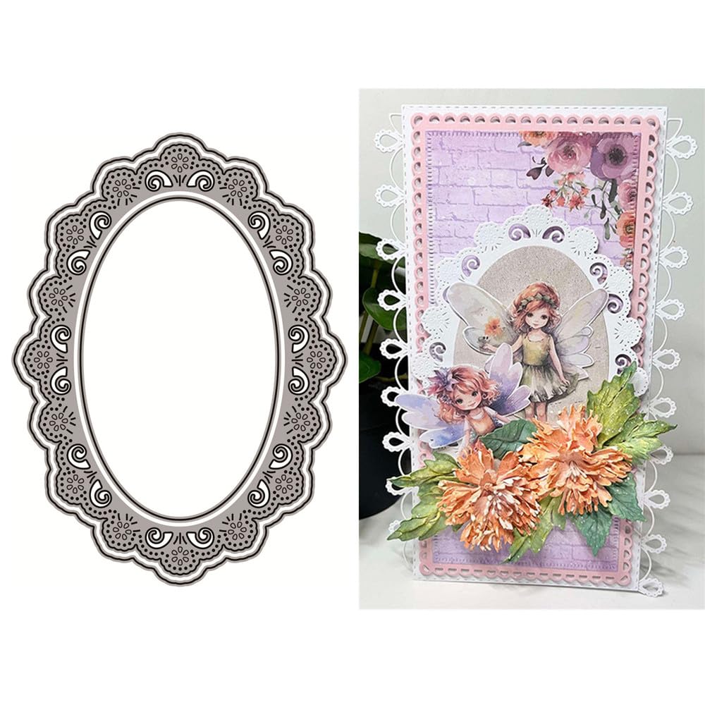 Label Background Die Cuts for Card Making, Hollowout Lace Oval Metal Cutting Dies for Paper Scrapbooking, DIY Stencils for Album Party Wedding Festivals Decoration — image 1