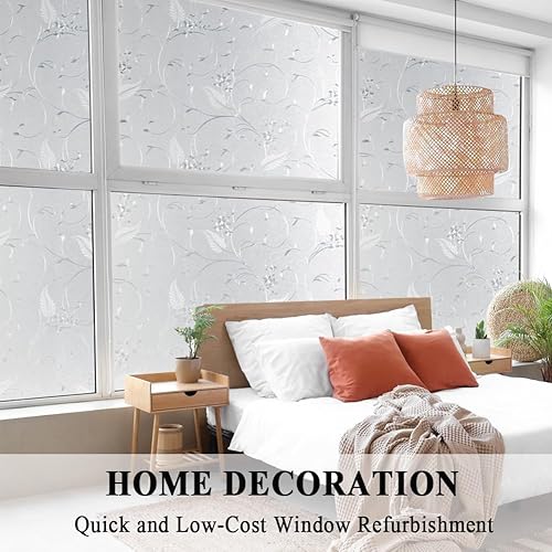 Miniatura 5 de Mikomer Película de privacidad para ventana, diseño de flores grabadas, película estática para puerta, no adhesiva, control de calor, anti UV