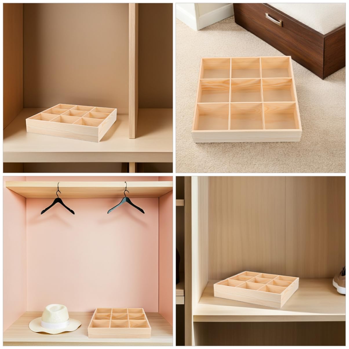 Cabilock Scatola Organizer Multi Scomparto in Legno 2 Pezzi | Cassetti e Guardaroba, Divisori Interni, Uso Versatile e Struttura per Impiego Prolungato