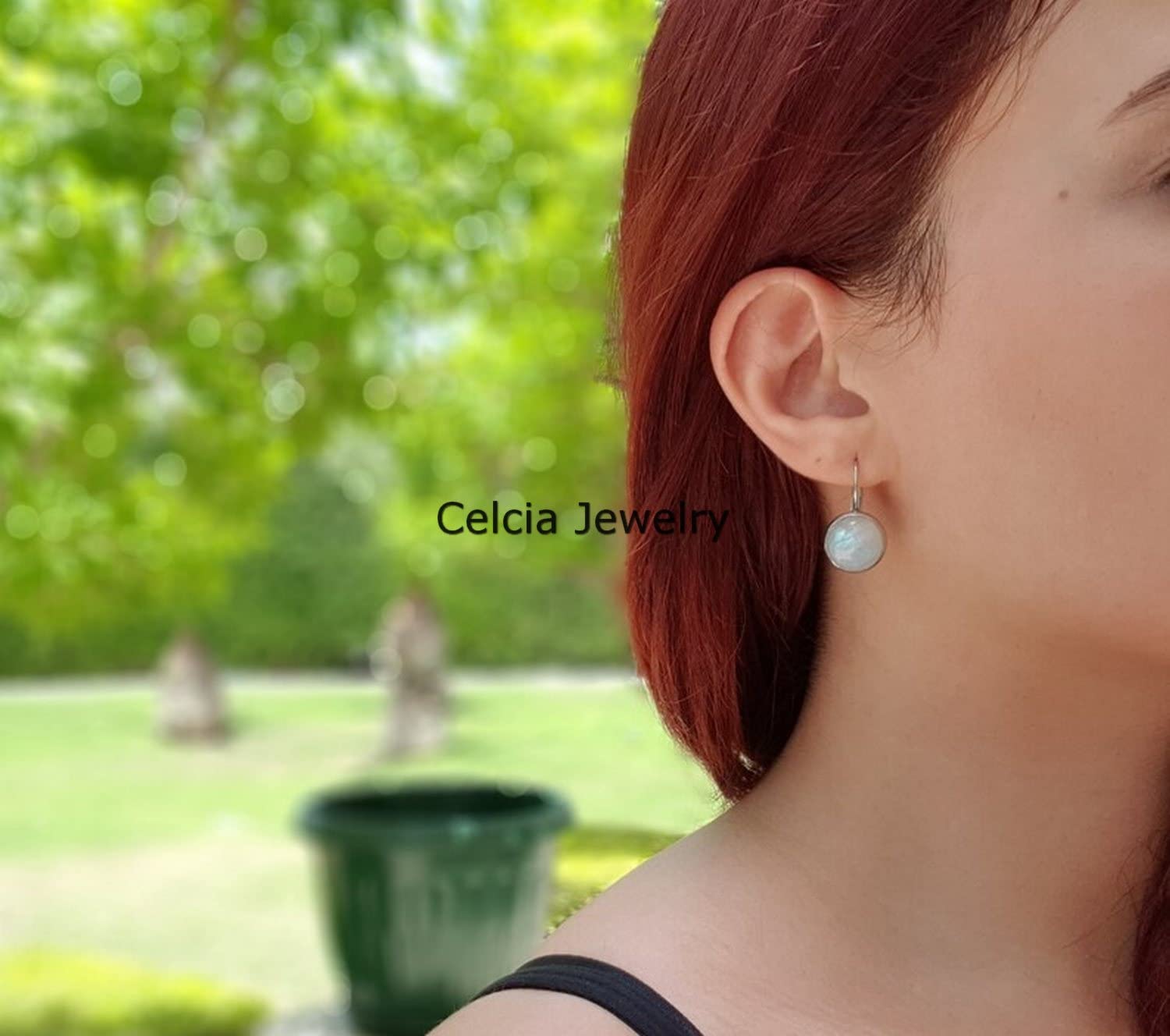 Pendientes de palanca de plata de ley 925 maciza para mujer, piedra lunar arcoíris natural Piedra preciosa redonda Increíble hecho a mano Regalos de piedra natal de junio
