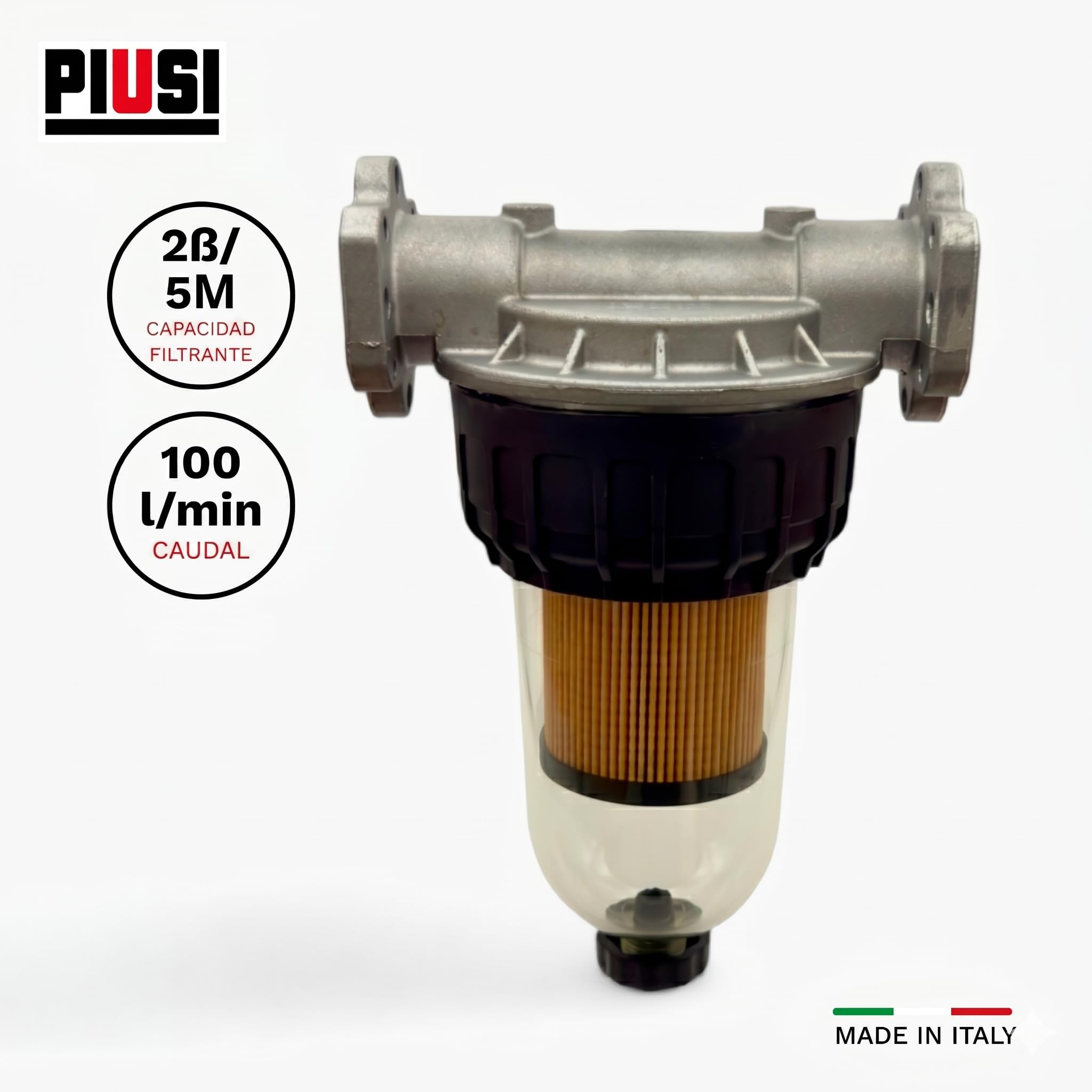 PIUSI Filtro para Diésel, Gasolina y Aceite con Cartucho Reemplazable, Kit Completo Soporte de Cabeza + 2x Cartuchos, Caudal 100 l/min, Presión 5 bar, Filtración de 5 Micrones | Clear Captor F00611B00 | Producto técnico para trasvase controlado de aceite