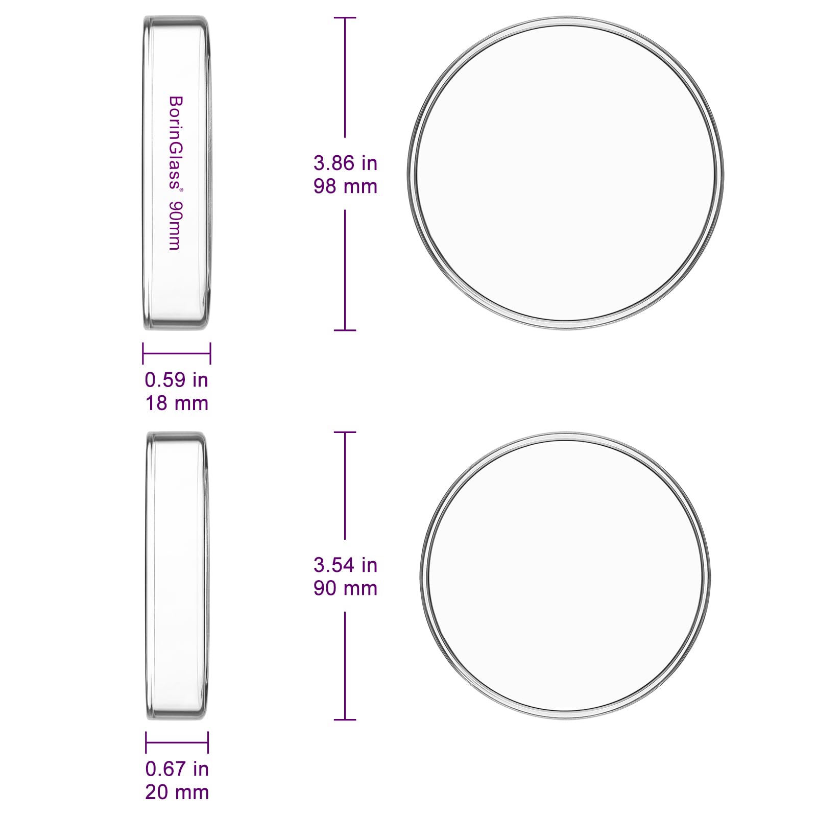 BorinGlass Lot de 5 boîtes de Pétri en verre avec couvercle, verre borosilicate, bols de culture transparents, boîtes de pétri de laboratoire, diamètre extérieur 90 mm