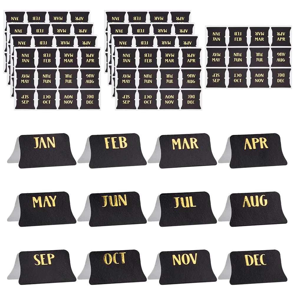 FINGERINSPIRE 120Pcs（10Sheets) Laminated Planner Monthly Tabs 25x25mm Black Planner Monthly Index Tab Label Calendar Adhesive Stickers with JAN-DEC Pattern for Office Study Planners Organization