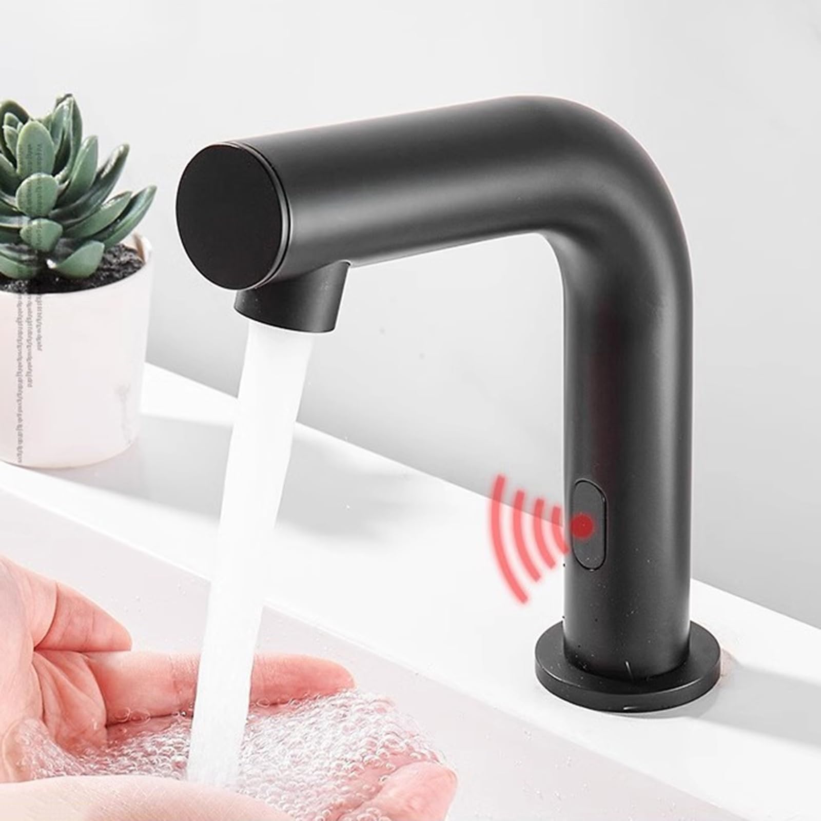 XJTNLB Robinet Sans Contact Noir Mitigeur Lavabo Salle de Bain Robinet Infrarouge Eau Froide Lave Main
