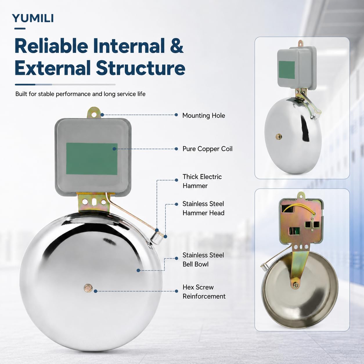 Timbre Escolar de Acero Inoxidable, Timbre Escolar Eléctrico, Timbres Potentes, Antichispas Campana Con Anillo de Tiempo Chispas Tipo Timbrede Externo Para Fábricas Escolares, 150 mm CA 220V