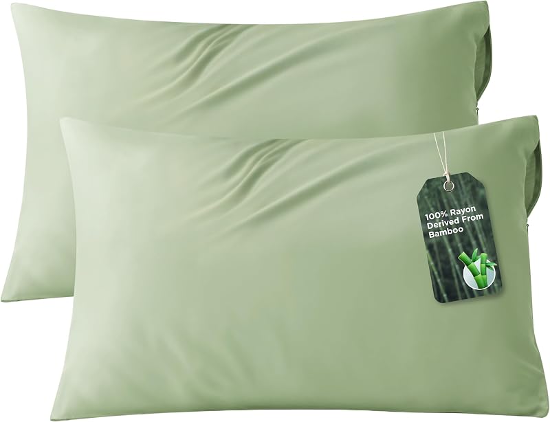 Bedsure Zipper Pillow Cases Queen Size from Rayon Derived from Bamboo | Cooling Pillowcase for Hot Sleepers, Soft & PureWoven Pillow Covers, Gift, Black, 20x30 Inches