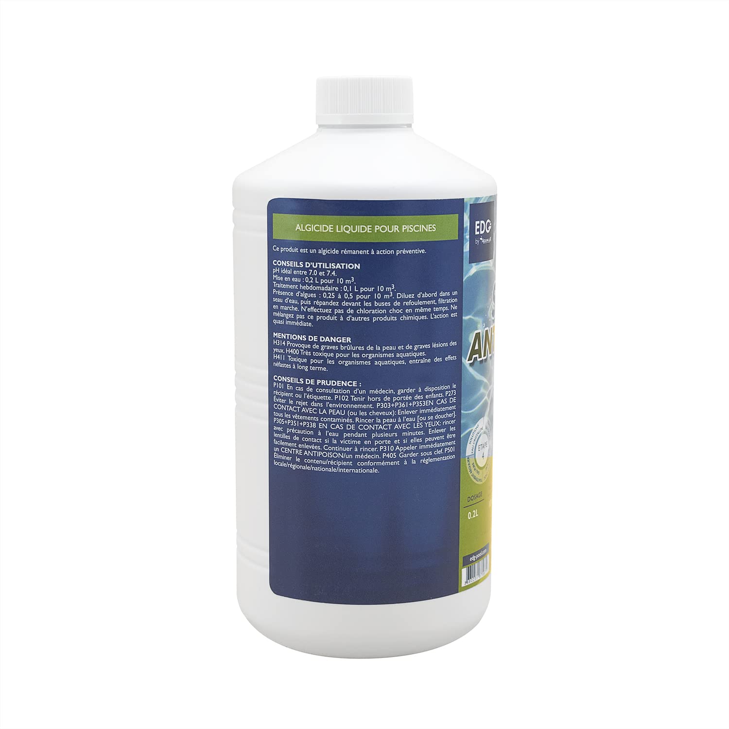 EDG by AQUALUX Super Anti-ALGUES CURATIF Liquide - 1L | Anti Algues Curatif - Action Choc + 10 Tests HPS OFFERTS 6 en 1