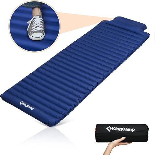 KingCamp Colchoneta de dormir para acampar con bomba incorporada, colchón inflable ultraligero para acampar con almohada para viajar, senderismo,