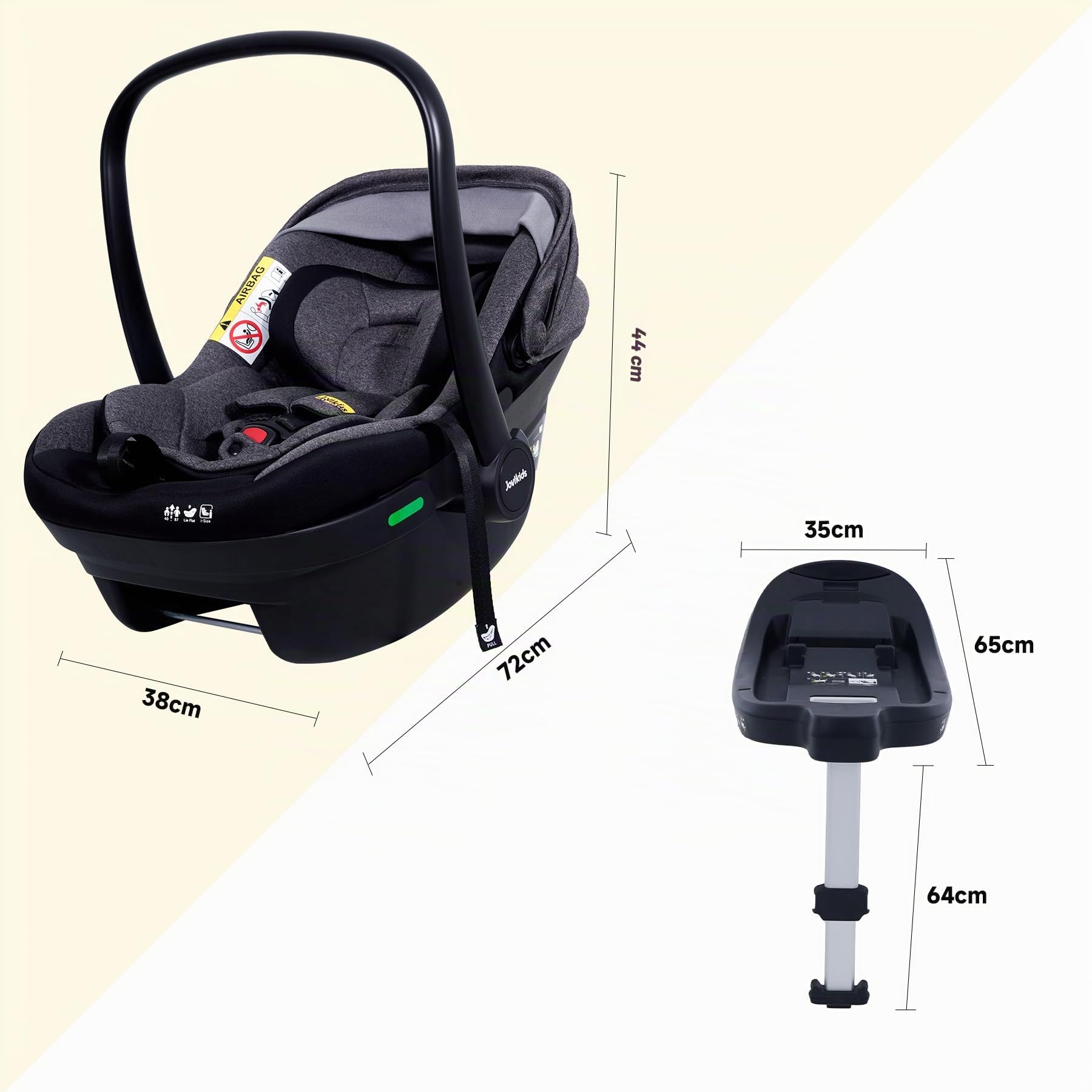 Jovikids Siege Auto avec Base, ECE R129 i-Size, 0-18 Mois, ISOFIX, Appui-tête Réglable en 9 Positions, Porte-Bébé de voyage Groupe 0/0+, 40-87 cm, Léger, Siège Auto pour Nouveau-né (Noir)