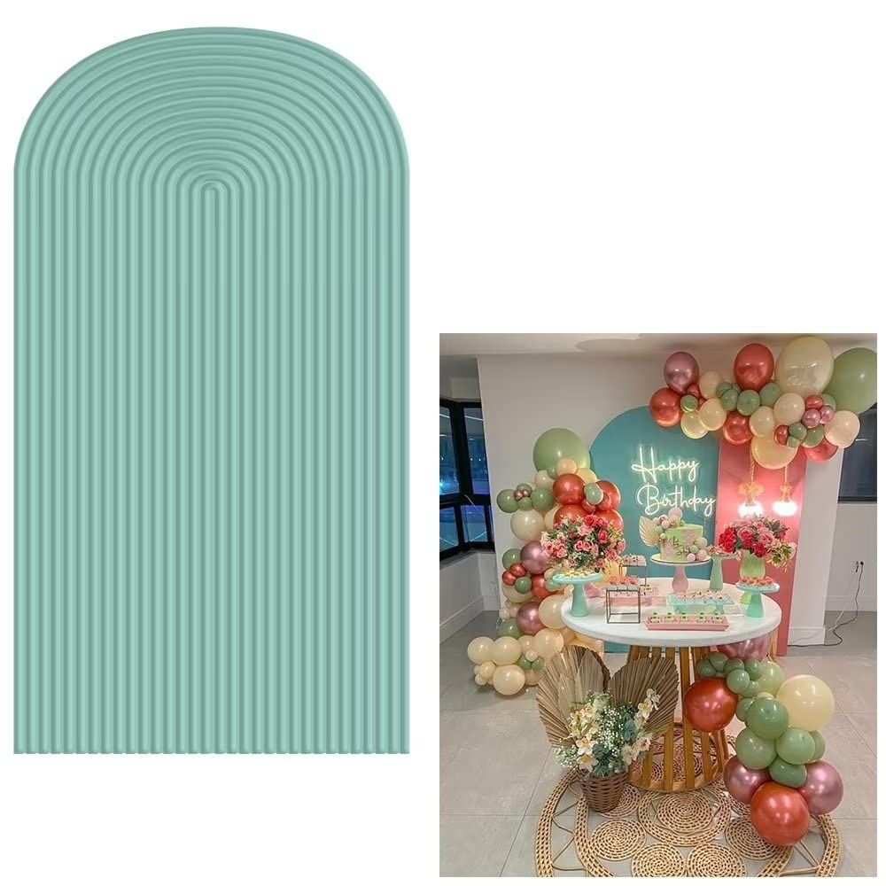 HUAYI Pastel Green Cyan Ripples Pattern Arch Backdrop Cover for Birthday Party Wedding Baby Shower Decorations Chiara Backdrops Arched Wall Covers
