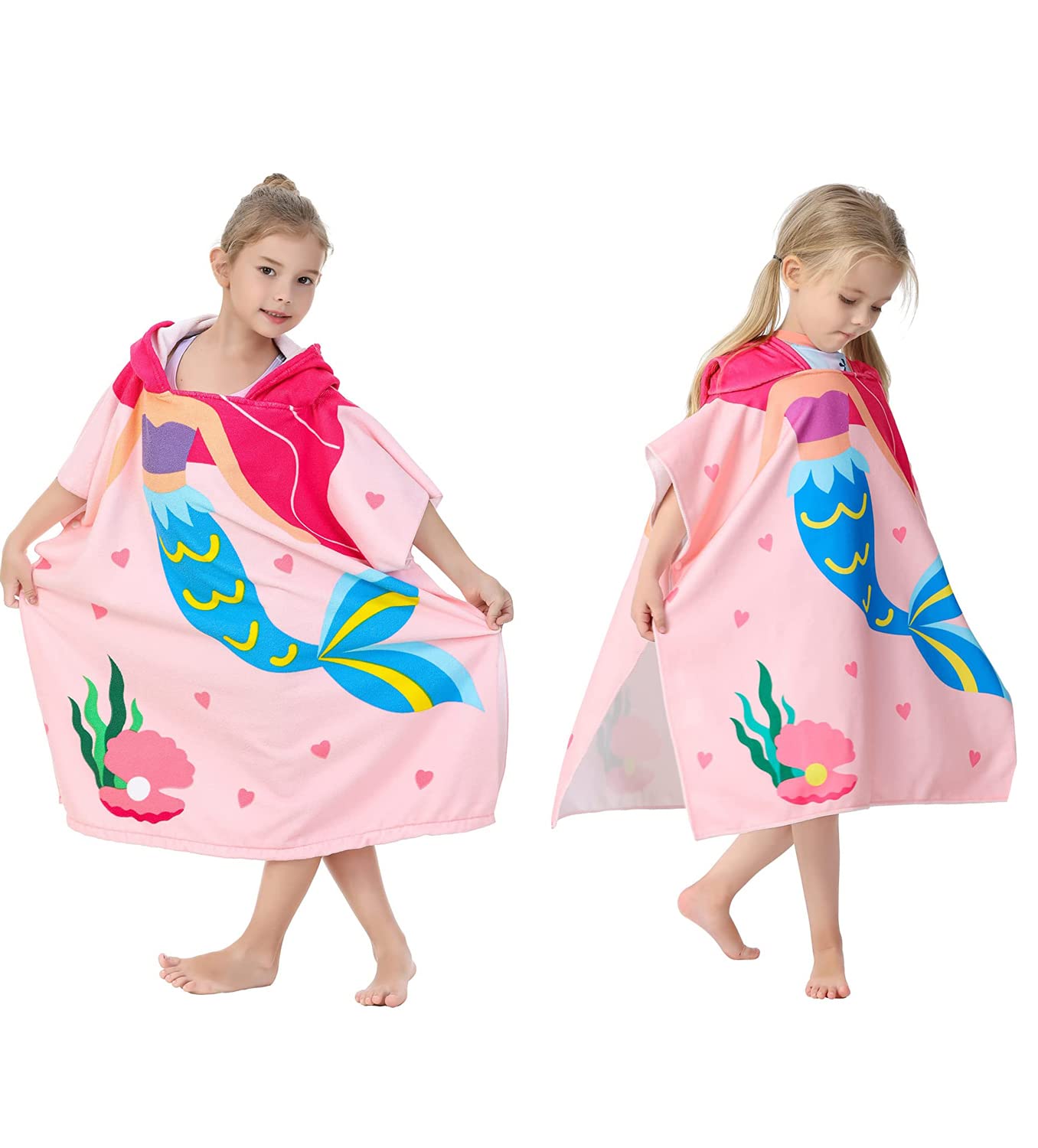 Kids Bath Towel for 1-6 Years Toddler, Kids Hooded Towel, Microfiber Bath Towel Super Soft, Robe Poncho Bathrobe, Girls Swimming Beach Holiday Water Playing, Girls Beach Pool Bath Swim Coverups (1Pcs)