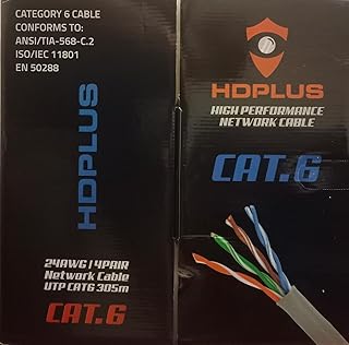 كابل من اتش دي بلس بطول 305 متر نوع CAT6 متوافق مع الكمبيوترات والراوترات وسويتشات الشبكة وأجهزة الإيثرنت