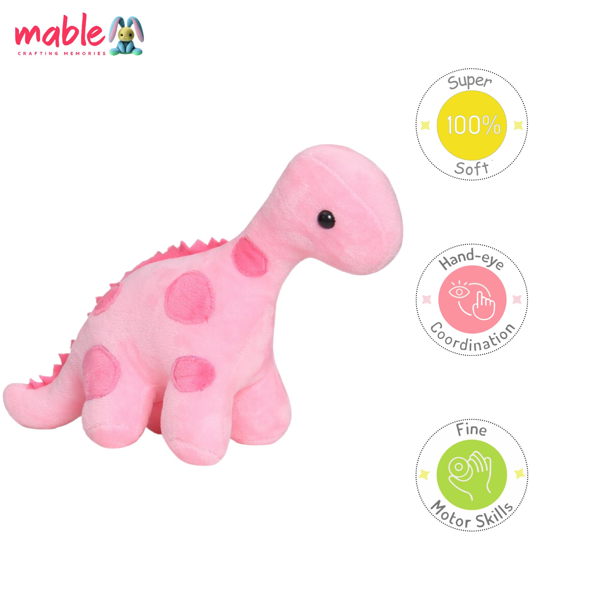 MABLE Millo Dino Soft Toy | Cute Dinosaur Toy for Babies & Kids | Ultra-Soft Stuffed Animal for Boys & Girls | Ideal Gift for Birthdays, Playtime & Nursery Decor (30CM Pink)