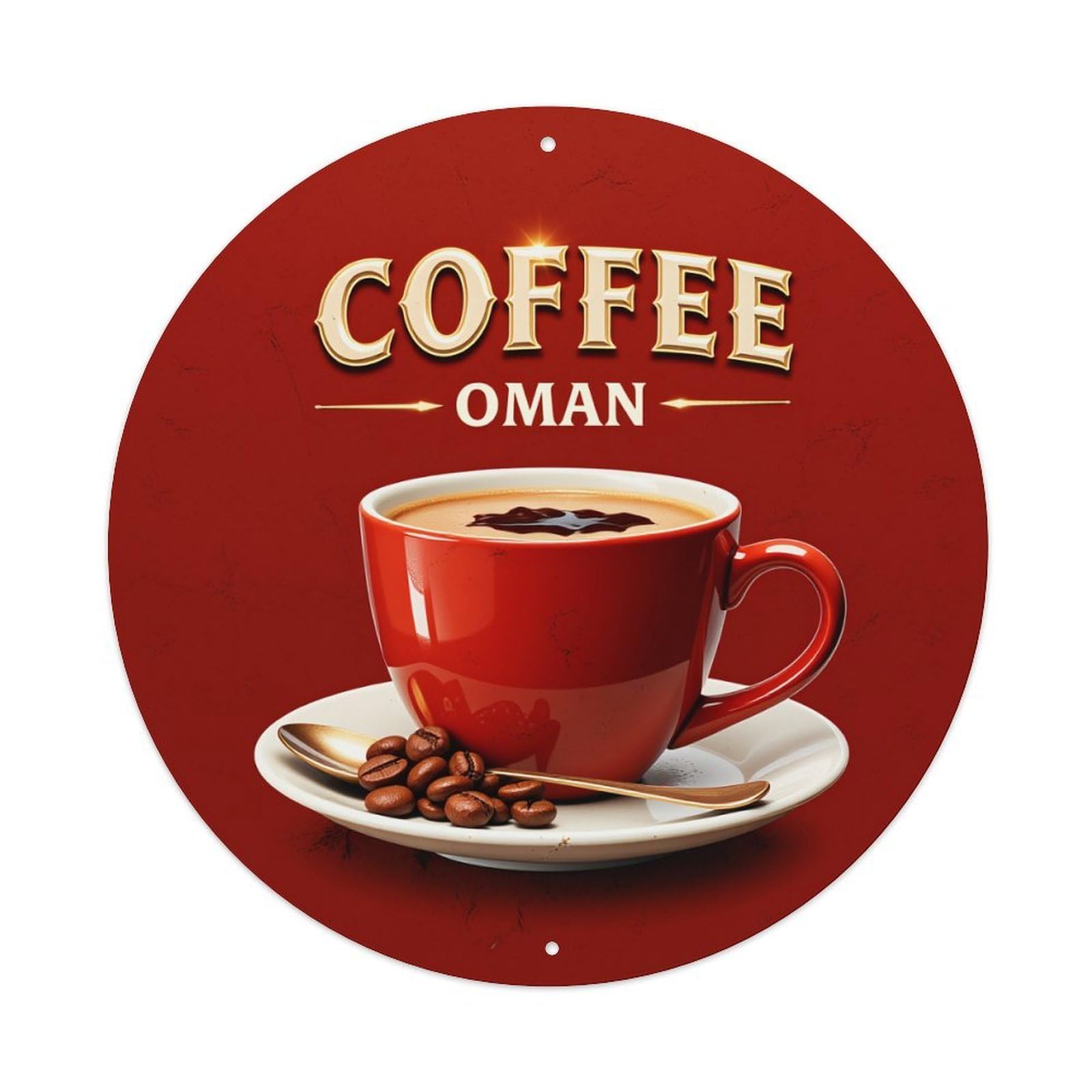 Jdfenggu Vintage Coffee Oman Red Cup Beans Spoon Retro Metal Tin Sign, Metal Poster For Bar, Home, Man Cave, Kitchen, Laundry Room Art Decor 8X8 Inch