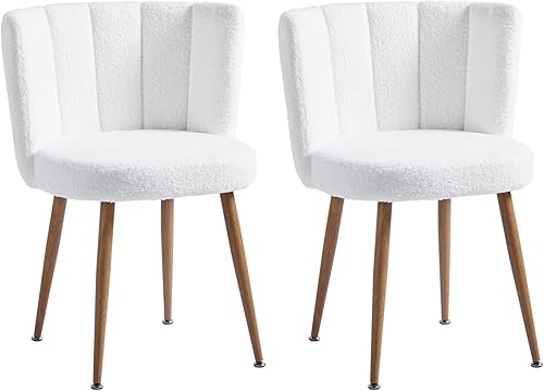 Miniatura 8 de FMD White Boucle - Juego de 4 sillas de comedor, sillas laterales tapizadas de sherpa para sala de estar, cocina, dormitorio, tocador