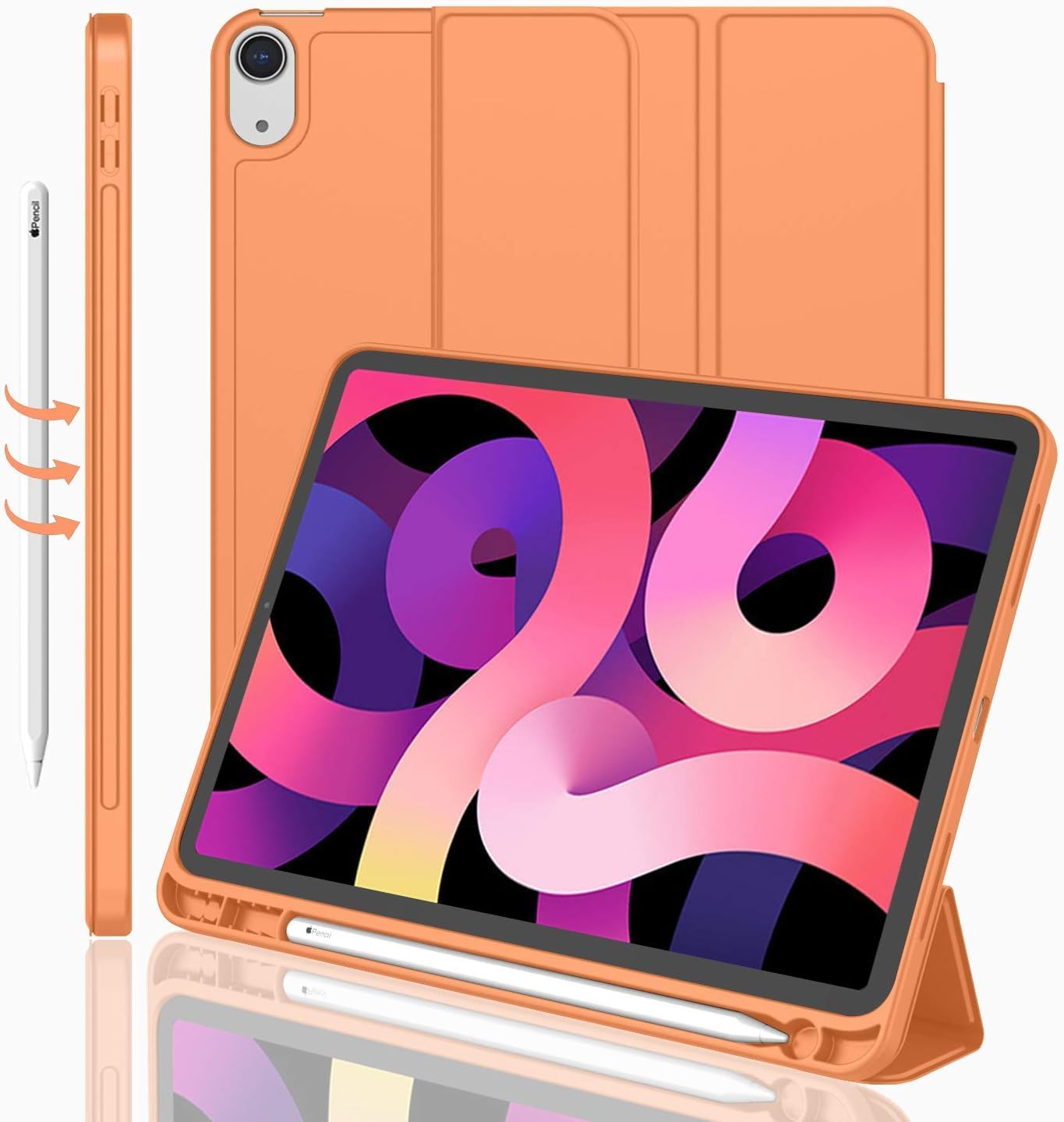 Printme Compatible with iPad Air 11 Inch Case M4 2026 /M3 2025 /M2 2024, iPad Air 5th/4th Gen 10.9 Inch Case with Pencil Holder, Trifold Stand Smart TPU Cover (Orange)-image-9