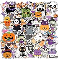 200Pcs Halloween Stickers Halloween Party Favors Vinyl Water Bottle Stickers Waterproof Non Repeating Spooky Pumpkin Scrapbook Sticker for Kids Classroom