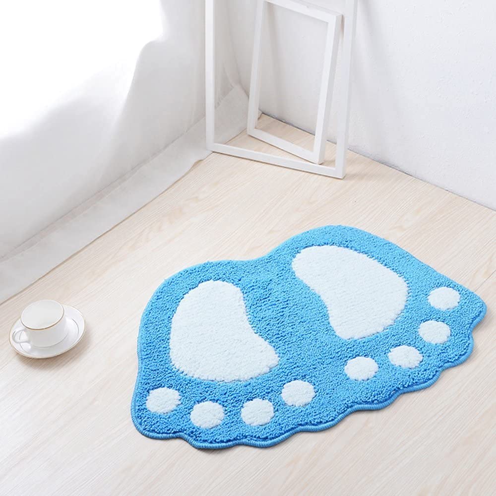MINGPINHUIUS Bath Mat Non Slip Toilet Mat Cute Big Feet Bathroom Mat Shaggy Carpet Absorbent Shower Rugs Living Room Sofa Cushion Floor Carpet, Blue, 40 * 60CM